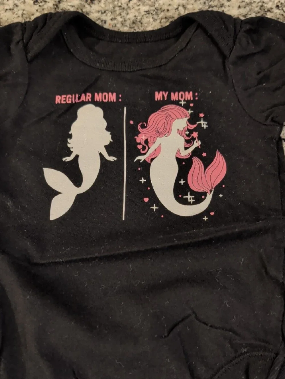 The Children's Place Black One-Piece Bodysuit with Pink & White Mermaid Print